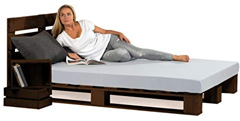 sunnypillow 200x200 cm Palettenbett mit Kopfteil Palisander Bett aus Paletten Palettenmöbel Fichte europalette Fichte Palisander Loft 80 90 100 120 140 160 180 200 220 240 x 200cm