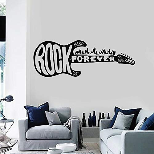 NSRJDSYT Rock Forever Wandtattoo Feuer E-Gitarre Musik Hard Metal Vinyl Fenster Aufkleber Teen Room Musical Studio Interior Decor 30x81cm