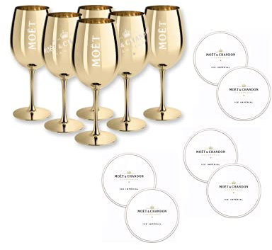 Moët & Chandon - Set di 6 bicchieri da champagne in vero vetro, con sottobicchiere