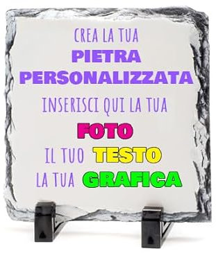 GIFART Personalisierter Schieferstein mit Foto - Schieferplatte Anpassbar mit Foto, Bild oder Text - mit Tischhalterungen - Verschiedene Dimensionen und Formen (15x15)