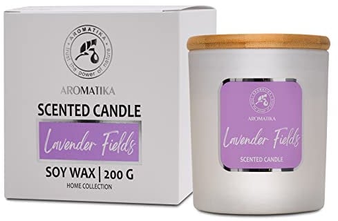 Duftkerze im Glas Lavendelduft für Aromatherapie mit Natürliche Lavendelöl - Lavendel Sojakerze für Hause - Wunderschöner Intensiver Duft - 45 Stunden Brenndauer - Weiß 200 g