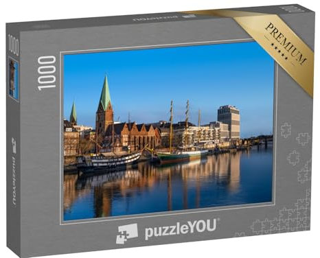 puzzleYOU: Puzzle 1000 Teile „Dreimaster vor der Promenade an der Weser, Bremen, Deutschland“ – aus der Puzzle-Kollektion Bremen