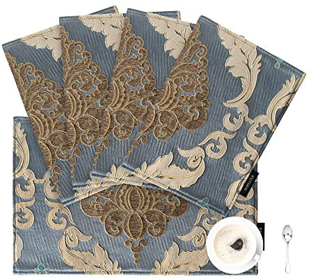 TOPLUXE Platzsets 4er Sets Jaquard Tischset Abwaschbar 30x45cm Platz-Matten für Esstisch Urlaub Party Wohnzimmer Dekoration (Grau Blau)