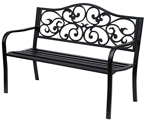 Outsunny 2-Sitzer Gartenbank Parkbank mit ausziehbarem Tisch Sitzbank Bank 240kg belastbar Terrassenbank mit Rücken- & Armlehnen Gartenmöbel für Terrasse, Garten Außenbereich 150x58,5x90 cm Schwarz