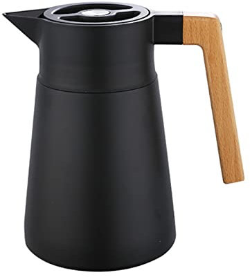 Thermoskanne Kaffeekannen Edelstahl 18/10, Vakuum Isolations, Grosse Kapazität, Mit Holzgriff, Thermosflasche Für Heißen Und Kalten Tee Kaffee, Isolierkanne, Für Home Office Hotel (Schwarz,1.5L)