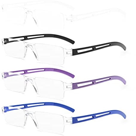 KoKoBin Rahmenlose Lesebrille Sehhilfe mit Blaulichtflilter Anti Blaulicht Lesehilfe für Damen und Herren (4 stueck, +1.0 Dioptrien)