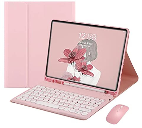 PboyiqiS Keyboard Case for iPad Air 13 Inch Case (M3 2025/M2 2024)/iPad Pro 12.9 (6th, 5th, 4th, 3rd Gen) with Pencil Holder, Cute Round Key Detachable Keyboard Mouse Combo, Pink