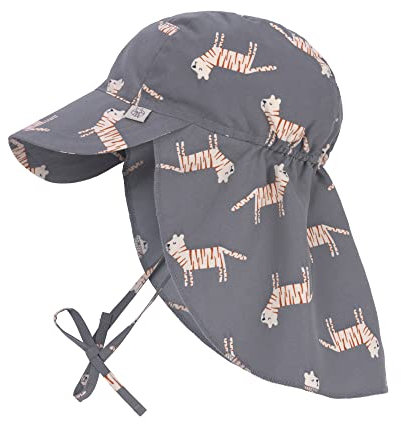 LÄSSIG Baby Kinder Sonnenhut Strandhut Sommerhut Sonnenschutz Kinderhut Babymütze Nackenschutz Atmungsaktiv UV-Schutz 80/Sun Protection Flap Hat Tiger grey, 3-6 Monate, Größe: 43/45