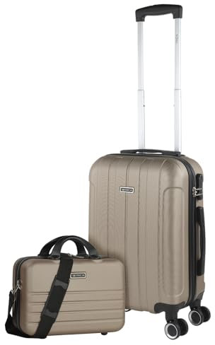 ITACA - Handgepäck Koffer Trolley - Reisekoffer Mit Rollen und Reisekoffer Hartschalenkoffer für Vielreisende. Koffer Champagner