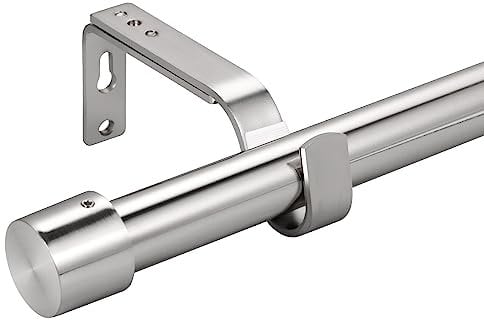 Eson Casa Curtain Poles for Eyelet Curtains, 72-288 cm, 25mm Diameter Splicing Curtain Pole Set, Stainless Steel Heavy Duty Drapery Rods with Adjustable Brackets for Bedroom, Living room, Office