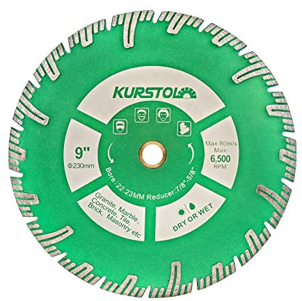 KURSTOL Granite Diamond Cutting Blade - 230mm Concrete Cutting Disc for Marble Stone Tile Quartz Angle Grinder Saw Blade with a Reducer Washer 22-16MM