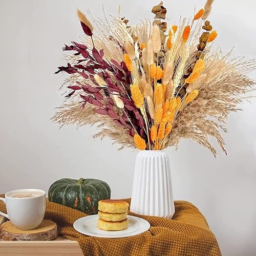Tycons 100 Stück Pampasgras Deko Rein Natürliche Trockenblumen Strauss für Boho Wohnzimmer