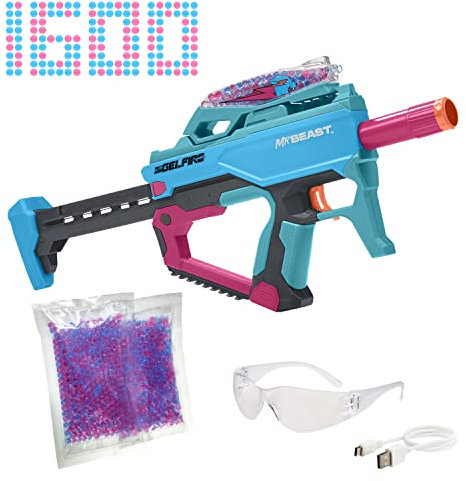 Nerf Pro Gelfire X MrBeast Blaster Age 14+, 1600 Gelfire Rounds, 300 Round Hopper, Rechargeable Battery, Eyewear