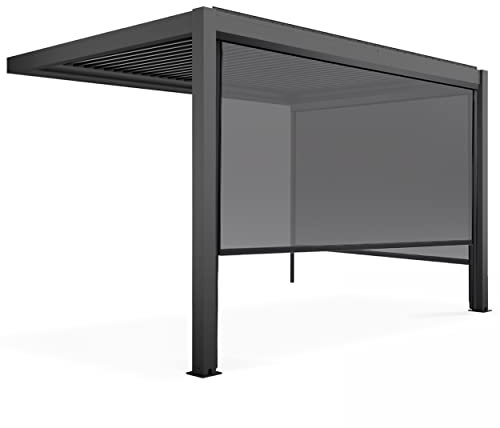 Oviala Pergola bioclimatique adossée Grise 3x4m et 2 Stores