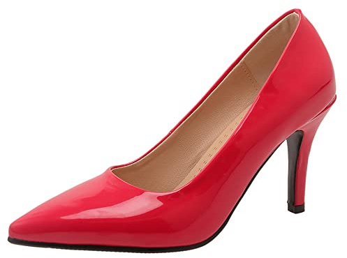 Damen Stiletto Pumps, Höhe Ferse Pumpe Pointed Toe Ohne Verschluss Kleid Pumps Simple Party Schuhe, Gr 32-54