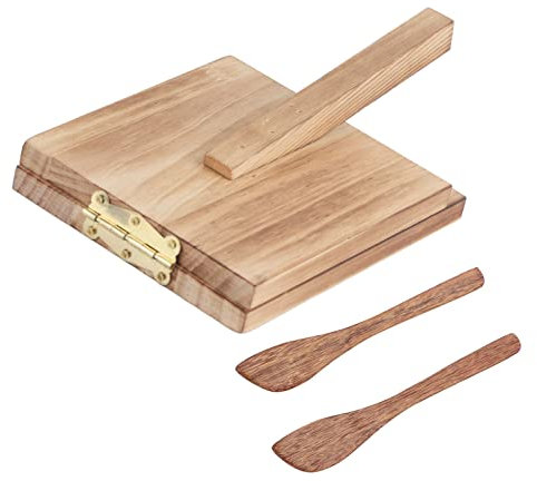 Wood Corn Tortilla Press Tool, Tortilla Press Maker with Nonslip Handle, Dough Pressing Tool, Multifunction Dough Presser Empanada Maker for Homemade Tortillera, Roti, Chapati, Taco