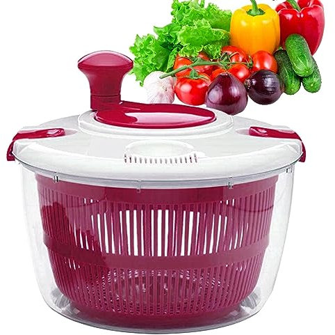 5L Essoreuse à salade, essoreuse à salade manuelle avec panier passoire, essoreuse à laitue rapide et facile avec couvercle verrouillable et poignée rotative, séchoir à salade pour fruits et légumes