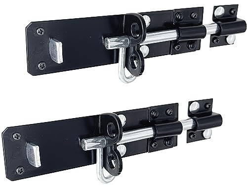 IRONTITE® 2 Pack Black Brenton Bolt Gate Bolt 150mm (6), Ideal Door Bolt Lock for Gates, Sheds, Barns etc. Heavy Duty Gate Lock Bolts. Garden Gate Bolts for Wooden Gates Including Fixings.