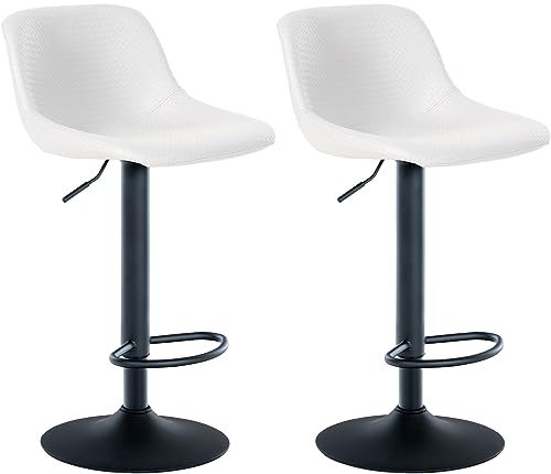 CLP 2er Set Barhocker Loft I Mit 2 Tresenhockern I Stühle Mit Rückenlehne, 360° Grad Drehbar Und Höhenverstellbar I Für Küche Und Theke, Farbe:weiß, Material:Kunstleder
