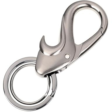 TROIKA Schlüsselanhänger Karabiner Flaschenöffner mit 2 Ringen zur Schlüsselorganisation – DROP – praktischer keyring und bottle opener in Einem – Metallguss – verchromt – gunmetal Original