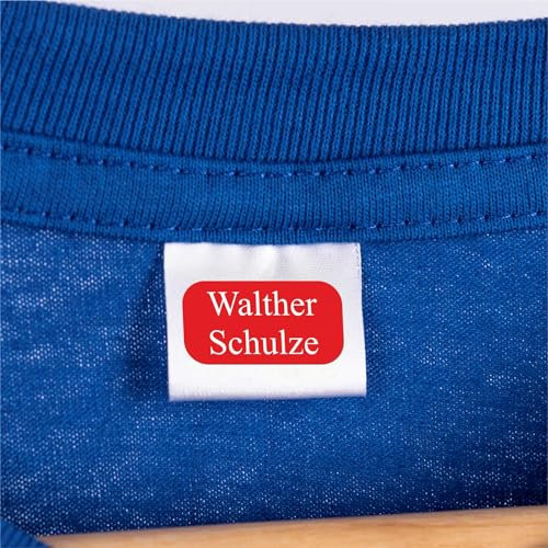 Indigos UG - Namensaufkleber Kleidung rot - 60 Stück 30x15 mm - personalisiert mit Wunschtext - waschmaschinenfest - Pflegeheim Altenheim Kita Schule - selbstklebend Wäscheetiketten