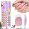 French Gel Nail Tips, 150pcs Medium Coffin Press on Soft Gel Fake Nails, 3 in 1 X-coat Pre-Applied Tip Primer & Base Coat, 15 Sizes for DIY Nail Extension, No Filing Required (HJ-NT087-02)