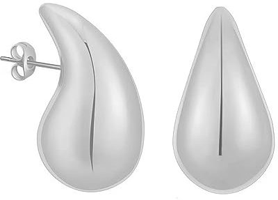 Artskin Damen Ohrringe Dupes hypoallergene Ohrstecker Silber Ohrringe Modeschmuck für Mädchen Chunky Earrings für Frauen Dicke Creolen für Frauen leichte Waterdrop