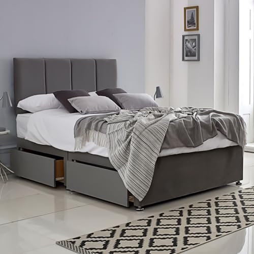 ComfoRest - Chic 6FT Super King Bed with 2 Drawers | Durable Frame for Contemporary Interiors | Practical Design for Large Spaces | Stylish Option for Relaxing Living (Grey Plush)