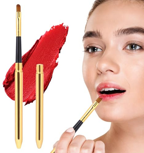 Portable Lip Brush, 2 Pack Travel Lipstick Applicator Wands with Cap Reusable Lipstick Brush Lightweight Lip Mask Applicator Professional Lip Gloss Makeup Brush Women Girls, Christmas Gifts (Gold)