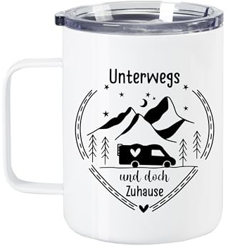 GRAZDesign Kaffeebecher Camping mit Spruch, Thermobecher Edelstahl 350ml, Geschenke für Camper Glühweinbecher