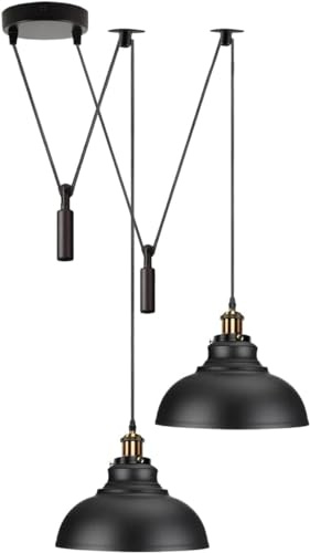 DC VOLTAGE Industrie Retro Deckenleuchte mit 2 Köpfen, Metall, 29 cm, E27 Fassung, Spinnen-Pendelleuchte mit verstellbarem Kabel für Büro, Restaurant, Esszimmer, Küche, Flur (Schwarz)
