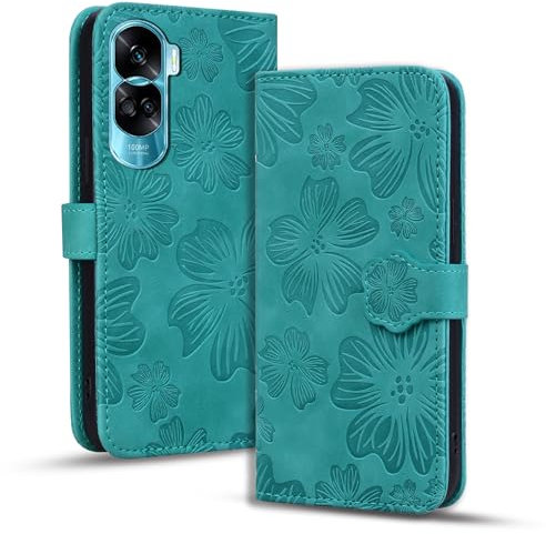 Rosbtib Funda Móvil para Honor 90 Lite 5G Cover de Cuero Premium PU con Cierre Magnético y Función de Soporte Patrón en Relieve Flor de Cerezo Flip Cover Honor 90 Lite 5G - Verde