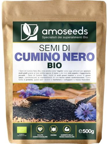 Semi di Cumino Nero Intero BIO 500G | Nigelle Sativa, Senza Additivi, Essiccati al Sole | Note Pepate, Piccanti | Qualità superiore