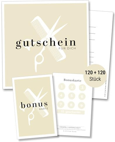 Frank Paperman® | 120 + 120x Gutscheine & Bonuskarten für Kunden Friseur & Barbershops | Geschenkgutschein + Bonus Treuekarten zum Abstempeln | Treuekarten friseur | loyalty card hairdressing salon