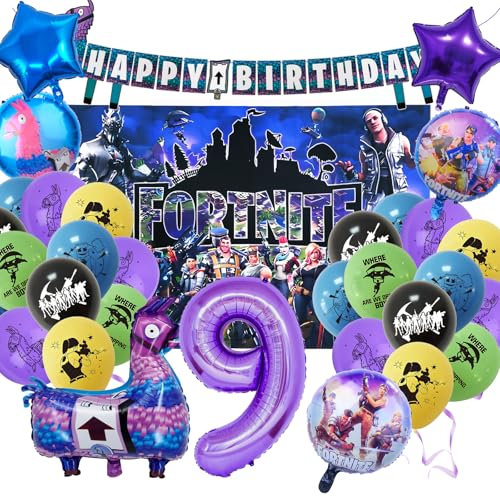29 Stück Fortnit Geburtstagsdeko 9 Jahre, Gaming Geburtstagsdeko Luftballons Set, Gaming Party Deko Kindergeburtstag, Geburtstag Party Set Mit Game Hintergrund, Thema Geburtstagsparty Junge