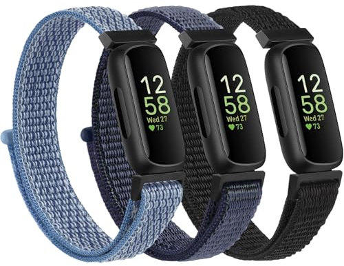 YLK 3 Stück Armband für Fitbit Inspire 3 Armband für Damen Herren, Weiches Nylon Armbänder, Verstellbares Sport Ersatzband für Fitbit Inspire 3 Uhrenarmband