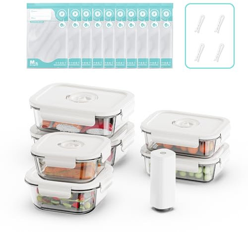 Annalocker 6 pièces alimentaires en verre hermétiques avec couvercles ,verre avec traqueur de date & pompe - Anti-Odeur, sans BPA, pour Four, Micro-Ondes, Lave-Vaisselle, congélateurt