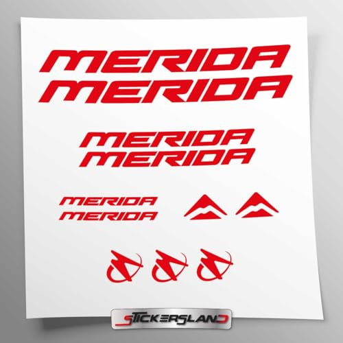 Aufkleber-Set kompatibel mit Rahmen MTB Mountainbike und Helm | Decals Aufkleber für Fahrrad Schriftzug Logos | Stickersland® - Merid (rot glänzend)