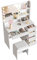 Oyajia Schminktisch Weiß, Kosmetiktisch mit Spiegel & Hocker, Frisierkommode mit LED-Beleuchtung Set, Frisiertisch mit 5 Schubladen, Schlafzimmermöbel Vanity Set, 140 * 94 * 40cm (140 * 94 * 40cm)