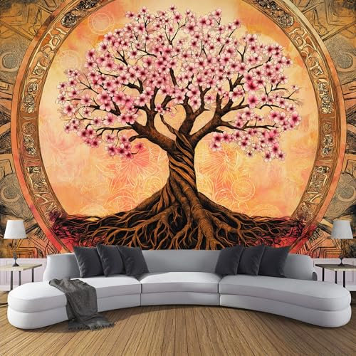 Papier Peints Panoramique Plante Ancienne - Poster Geant Mural 3D Cerisier En Fleurs Papier Peint,Pour Salon Chambre D'Enfant Coucher Maison Décoration Murale 260X175Cm