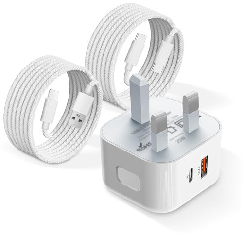iPad Charger,USB C Fast Charger Cable and 25W UK Power Plug,Tablet Chargers for iPad Pro 12.9/11 inch,iPad Air 5/4,iPad Mini 6 Gen/iPhone 16/15/Pro/Plus/Pro Max (Cable*2+Charger)