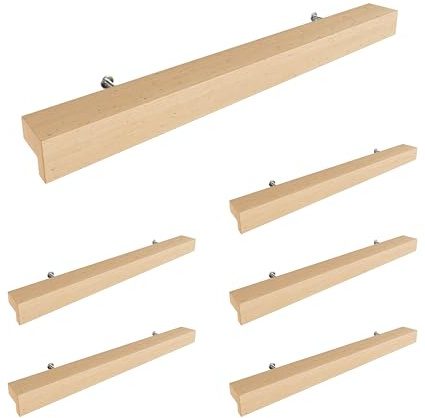 Sossai Holz Möbelgriffe aus Buche | GAH01 | Lochabstand 160mm, Länge 220mm, 6 Stück