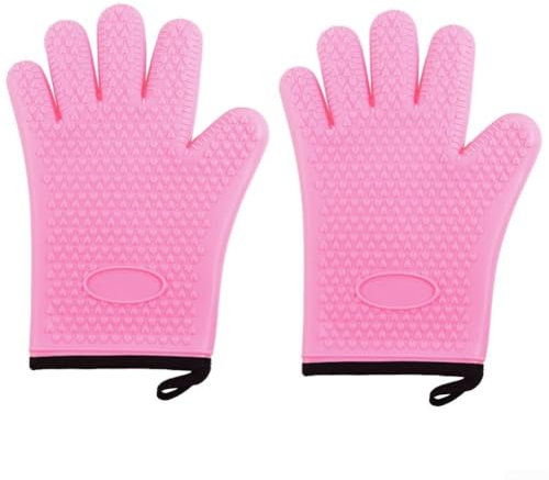 Kitchen Essential Hitzebeständige Silikon-Handschuhe zum Kochen, Backen und Grillen, Rosa