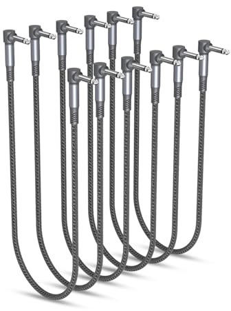 RUXELY 6.35mm Gitarren Patchkabel 0.6M 6Pack,90 Grad 1/4 Stecker Instrument Pedal Kabel,30CM Guitar Klinkenpatchkabel,Winkel Patch Cable für Gitarreneffekte,Gitarre/Bass Effektpedale,Pedalboard