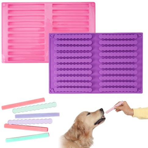 2 Stück Silikonform Hundeleckerli (26x17 cm), 20 Streifen Hunde Backmatte, Wiederverwendbar Riegel Silikonform, Silikon Backmatte Hundekekse für Diy Hunde-Snack-Sticks, Hundekeks-Kausticks