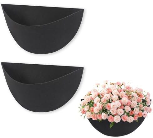 Kaket 3PCS Half Round Fabric Planter Liners, Fabric Plant Liners 14inch, Half Circle Felt Hanging Basket Liners for Wall Hanging Basket Planter (Black, 14 Inch)