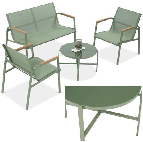 Focus Garden Balkonmöbel-Set Mango Gartenmöbel, 4-teilig - Grün - 2 Stühle, Tisch und Sofa - Wetterfeste Möbel für Balkon und Terrasse, Metall Outdoor Lounge-Sitzgarnitur