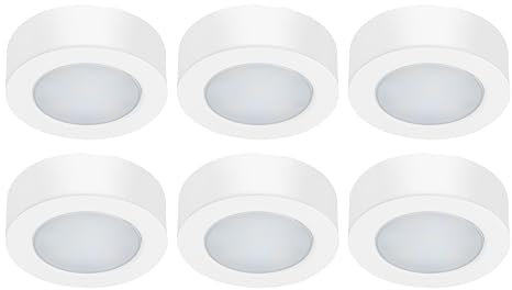 Bright Source LED Circular Cabinet Cupboard Unit Shelf Light, White, 2.5W, 220lm, 3CCT Switchable 3000K 4000K 6000K - Pack of 6