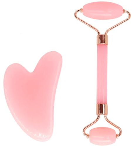 Gua Sha y Rodillo de Jade Natural,Rodillo Facial,Skincare,Masajeador Cuello,Herramientas de Masaje Facial y Corporal,Antiarrugas y Relajantes,Ideal para Aliviar la Hinchazón y Rejuvenecer la Piel