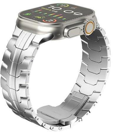 dongriuk Correa de titanio de lujo para Apple Watch Ultra 2 (49 mm, 45 mm, 44 mm y 42 mm) y acero inoxidable para Apple Watch 9, 8, 7, 6, 5 SE.(Silver,42/44/45/49mm)